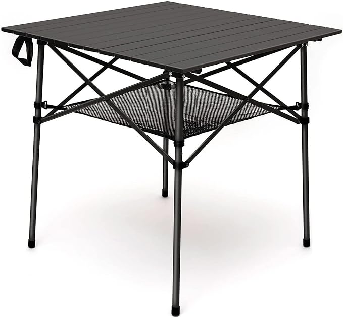 SUNNYFEEL Aluminum FoldingTable for Camping, LightweightRoll Up Top, Portable CampTables with Carry Bag forOutdoor Picnic (Square, Brown)