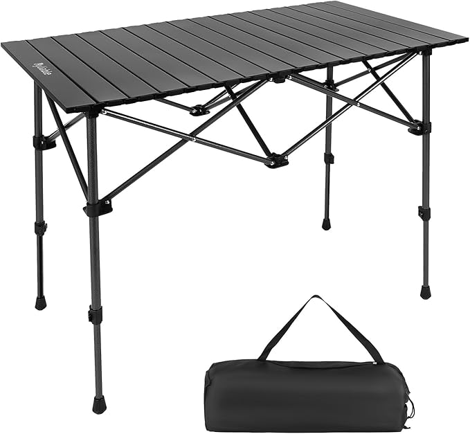 Byliable Camping Table FoldingPortable Camp Aluminum FoldUp Lightweight Roll Up TableAdjustable Height with Carry BagIndoor Outdoor for Camping,Picnic, Backyard, BBQ, Patio,Black