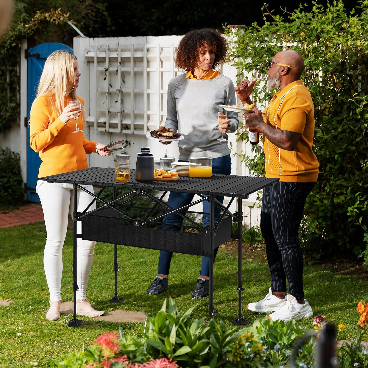 ALPHA CAMP Camping TableOutdoor Portable AdjustableAluminum Table with Storage forGrill Travel Picnic Beach BBQBackyards